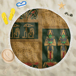 Egyptian God Osiris Beach Blanket Green Pharaonic Hieroglyphic Patterns