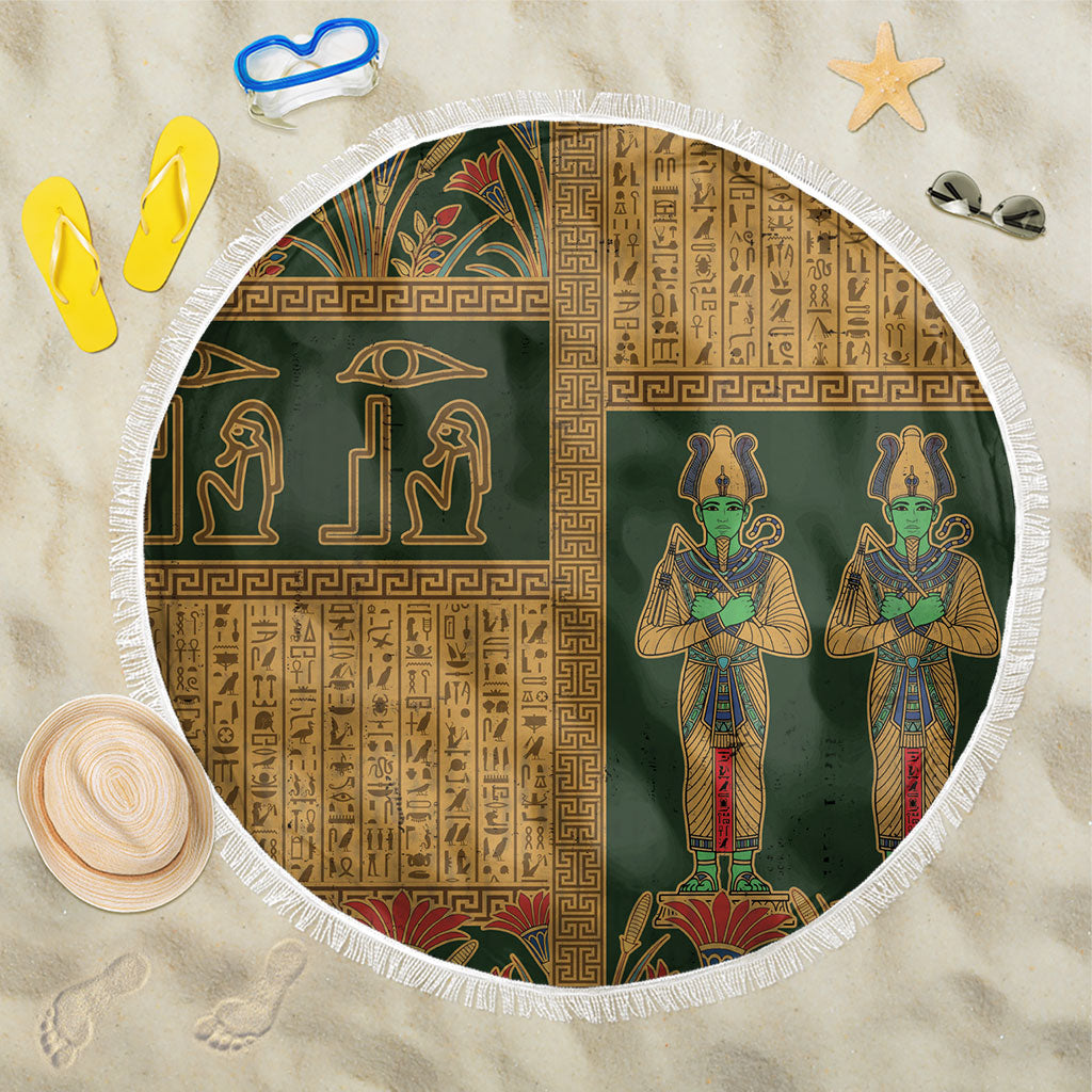 Egyptian God Osiris Beach Blanket Green Pharaonic Hieroglyphic Patterns