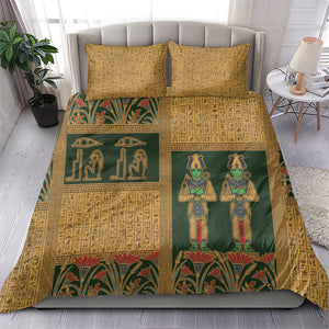 Egyptian God Osiris Bedding Set Green Pharaonic Hieroglyphic Patterns