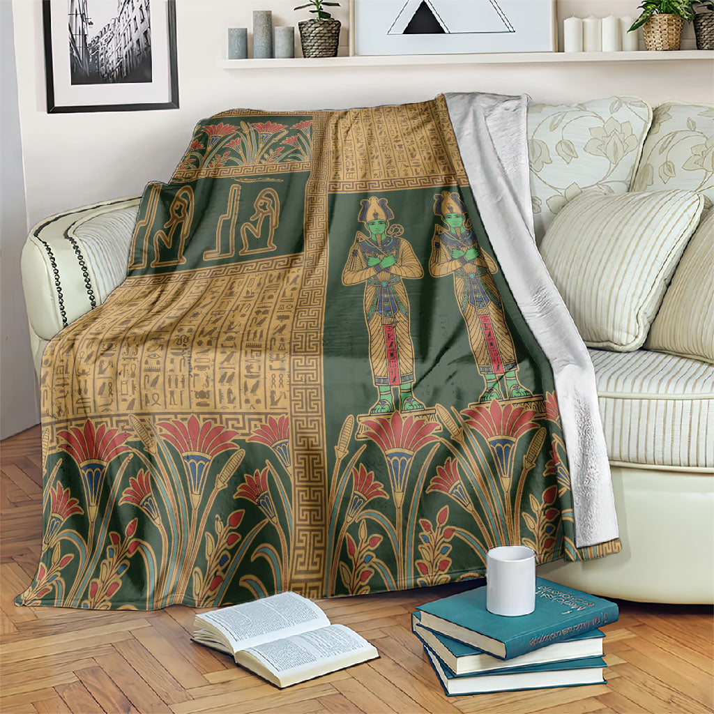 Egyptian God Osiris Blanket Green Pharaonic Hieroglyphic Patterns