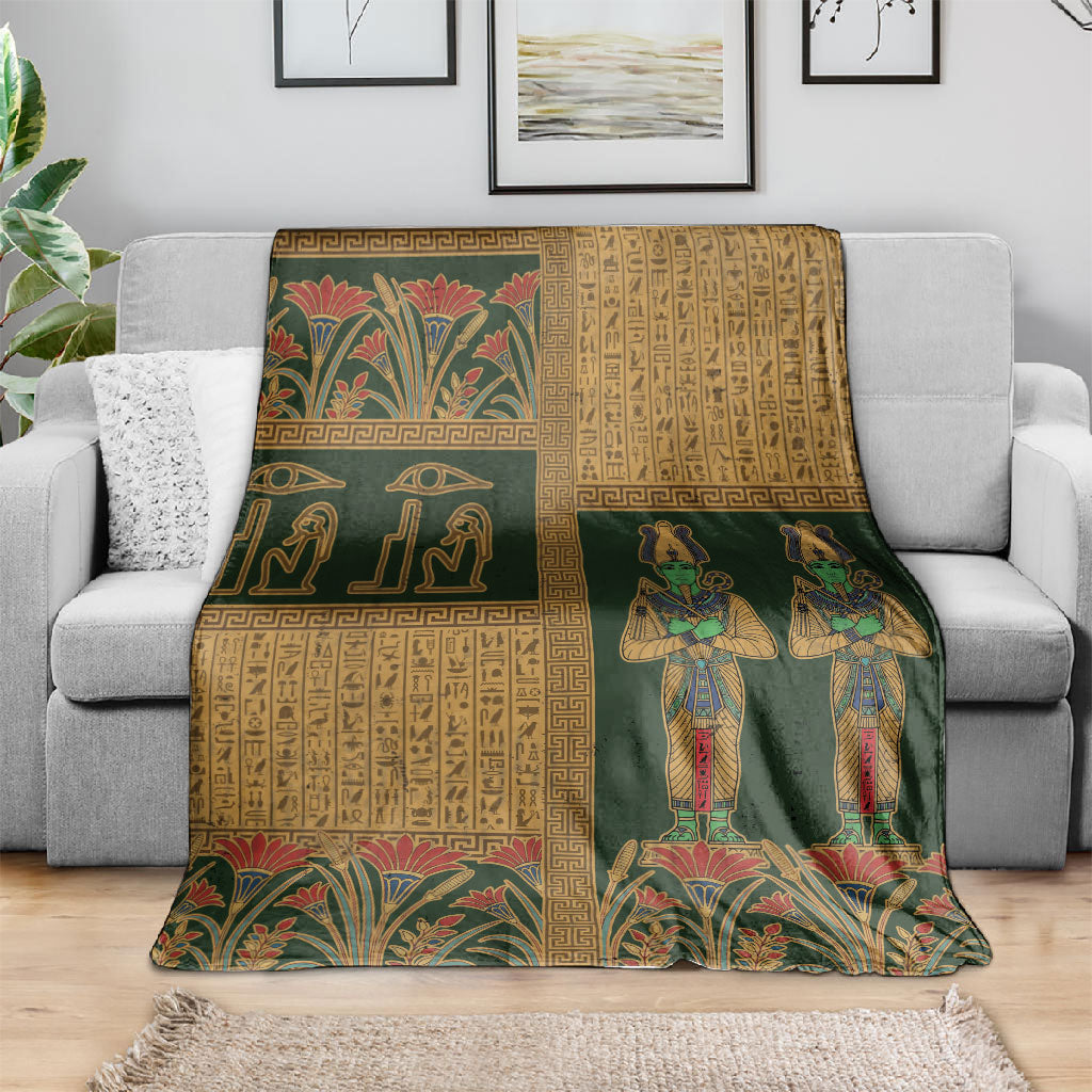 Egyptian God Osiris Blanket Green Pharaonic Hieroglyphic Patterns