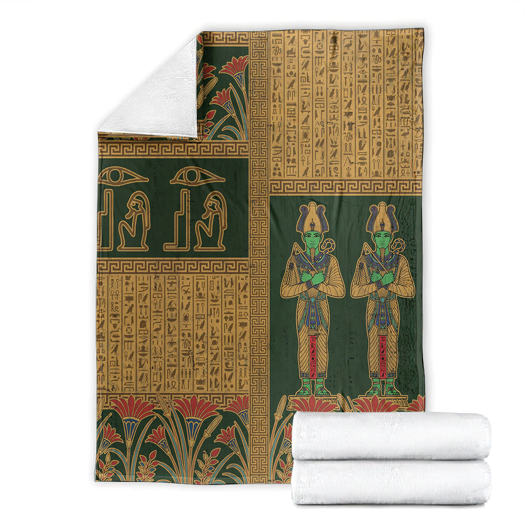 Egyptian God Osiris Blanket Green Pharaonic Hieroglyphic Patterns