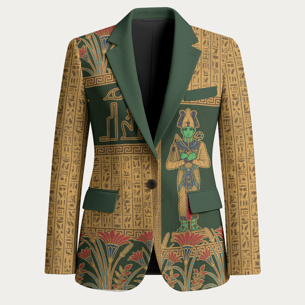 Egyptian God Osiris Blazer Green Pharaonic Hieroglyphic Patterns