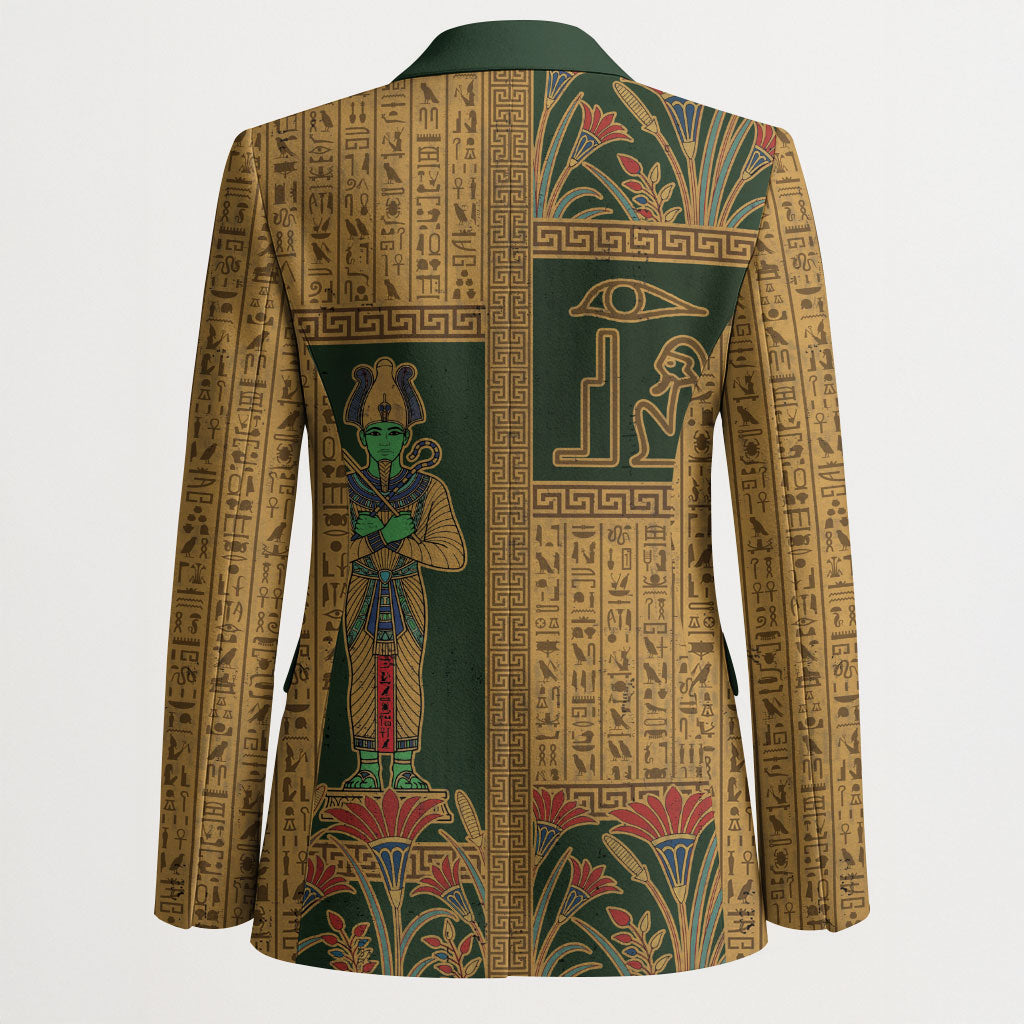 Egyptian God Osiris Blazer Green Pharaonic Hieroglyphic Patterns