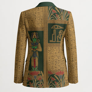 Egyptian God Osiris Blazer Green Pharaonic Hieroglyphic Patterns
