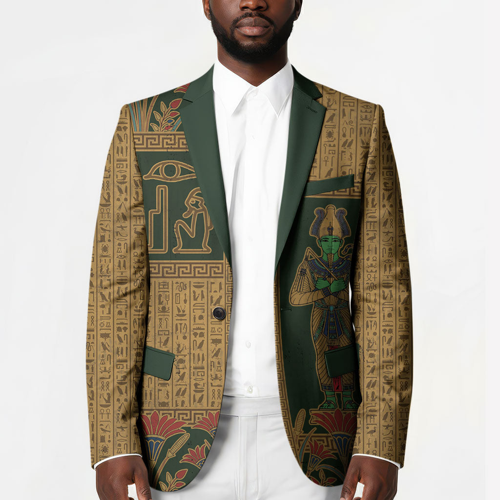 Egyptian God Osiris Blazer Green Pharaonic Hieroglyphic Patterns
