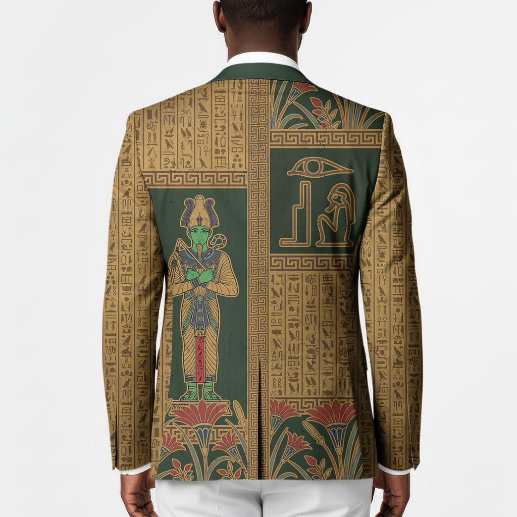 Egyptian God Osiris Blazer Green Pharaonic Hieroglyphic Patterns