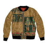 Egyptian God Osiris Bomber Jacket Green Pharaonic Hieroglyphic Patterns