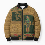 Egyptian God Osiris Bomber Puffer Jacket Green Pharaonic Hieroglyphic Patterns
