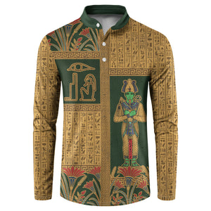 Egyptian God Osiris Button Sweatshirt Green Pharaonic Hieroglyphic Patterns
