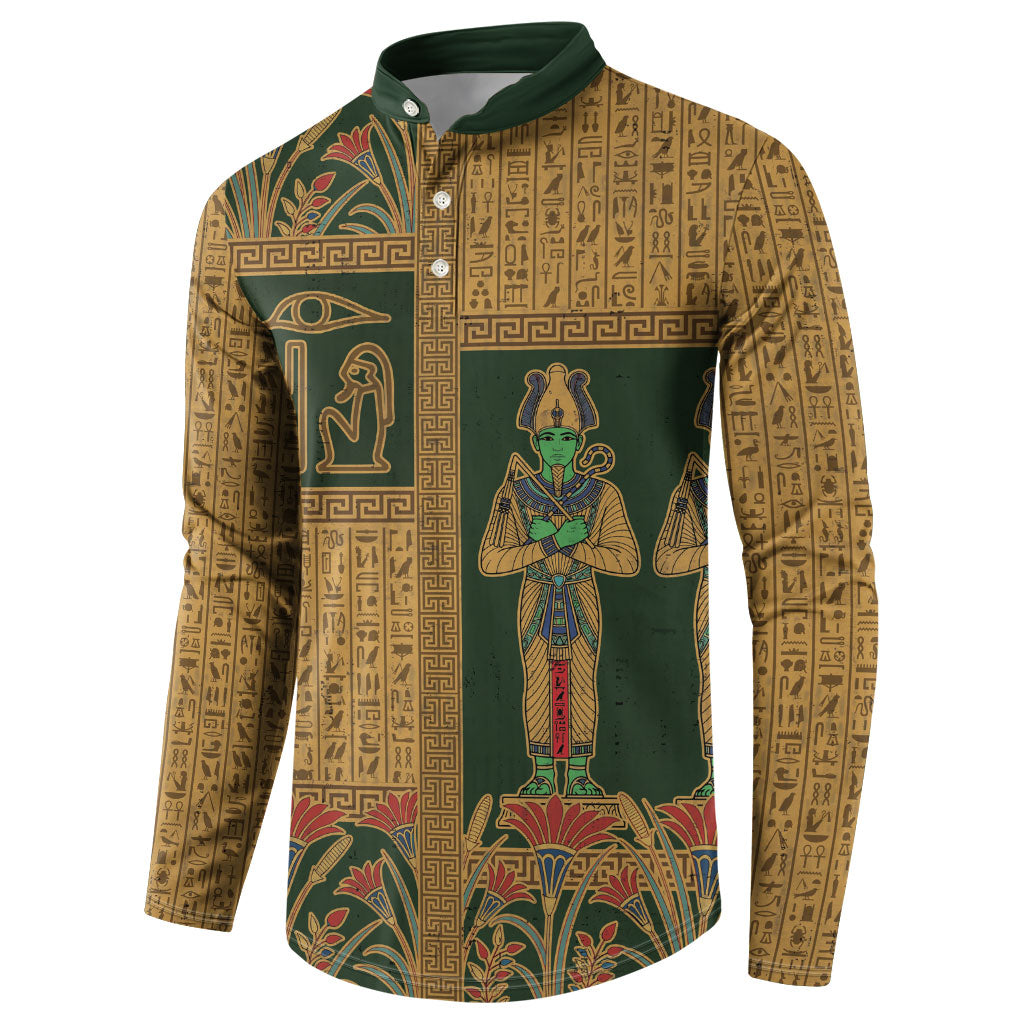 Egyptian God Osiris Button Sweatshirt Green Pharaonic Hieroglyphic Patterns
