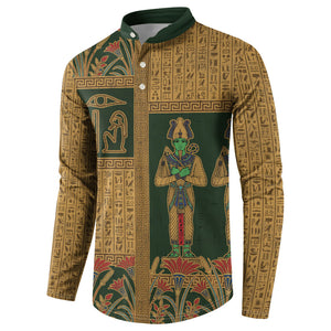 Egyptian God Osiris Button Sweatshirt Green Pharaonic Hieroglyphic Patterns