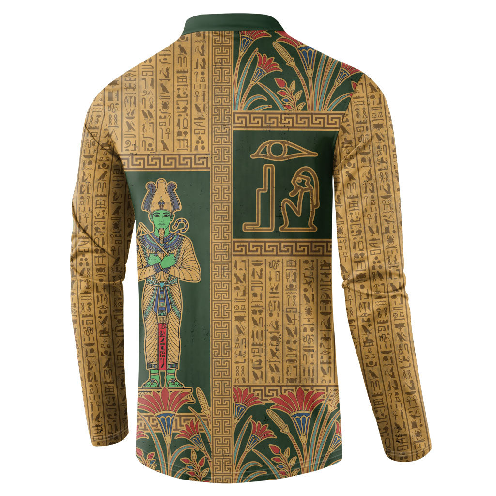 Egyptian God Osiris Button Sweatshirt Green Pharaonic Hieroglyphic Patterns