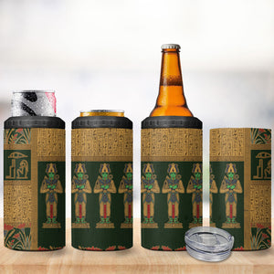 Egyptian God Osiris 4 in 1 Can Cooler Tumbler Green Pharaonic Hieroglyphic Patterns