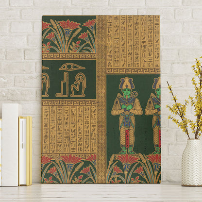 Egyptian God Osiris Canvas Wall Art Green Pharaonic Hieroglyphic Patterns