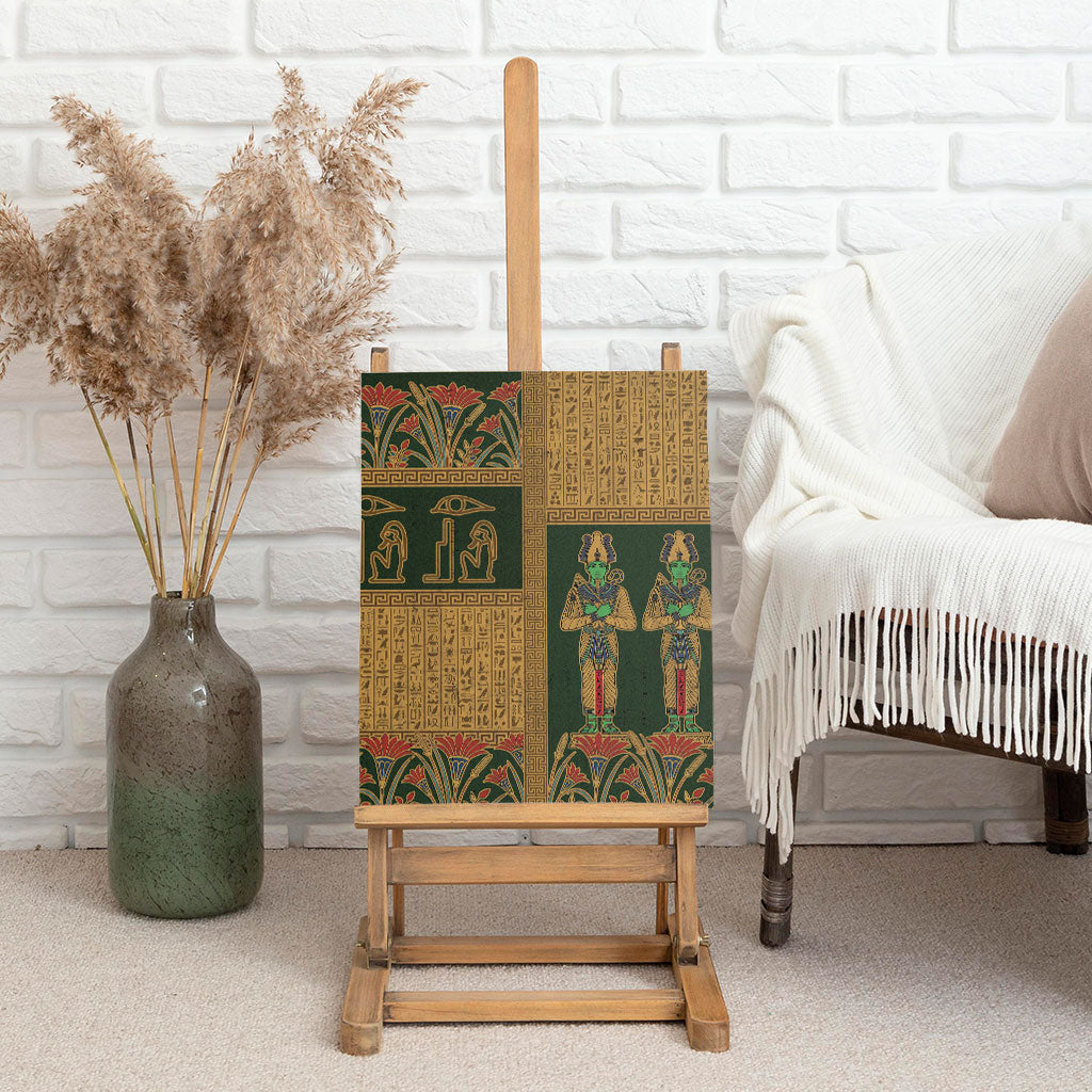 Egyptian God Osiris Canvas Wall Art Green Pharaonic Hieroglyphic Patterns