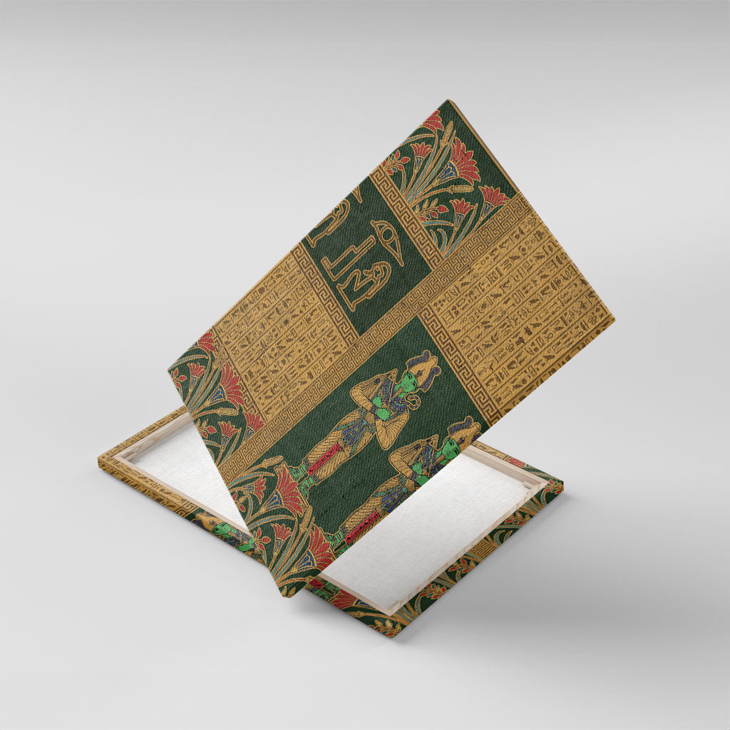 Egyptian God Osiris Canvas Wall Art Green Pharaonic Hieroglyphic Patterns