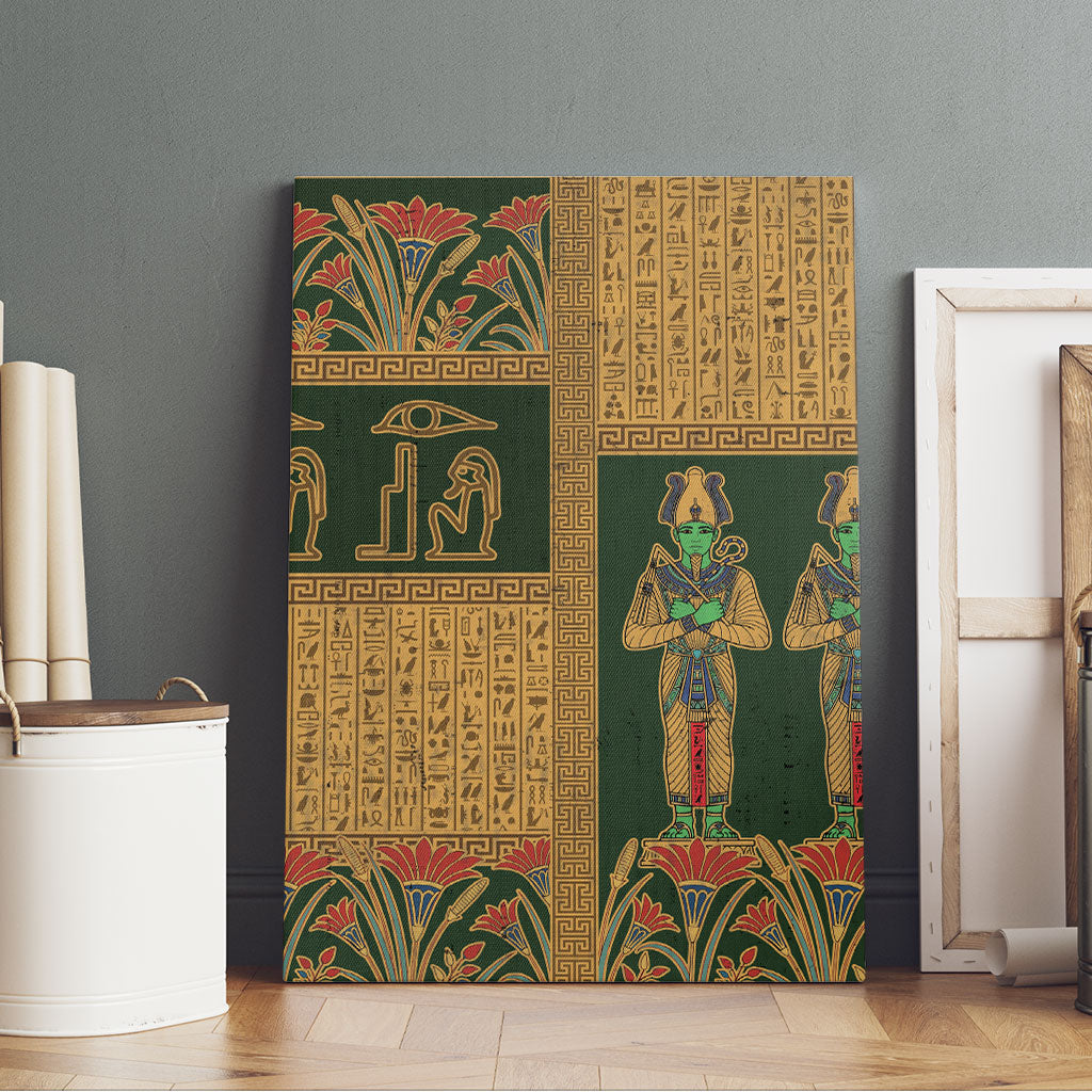 Egyptian God Osiris Canvas Wall Art Green Pharaonic Hieroglyphic Patterns