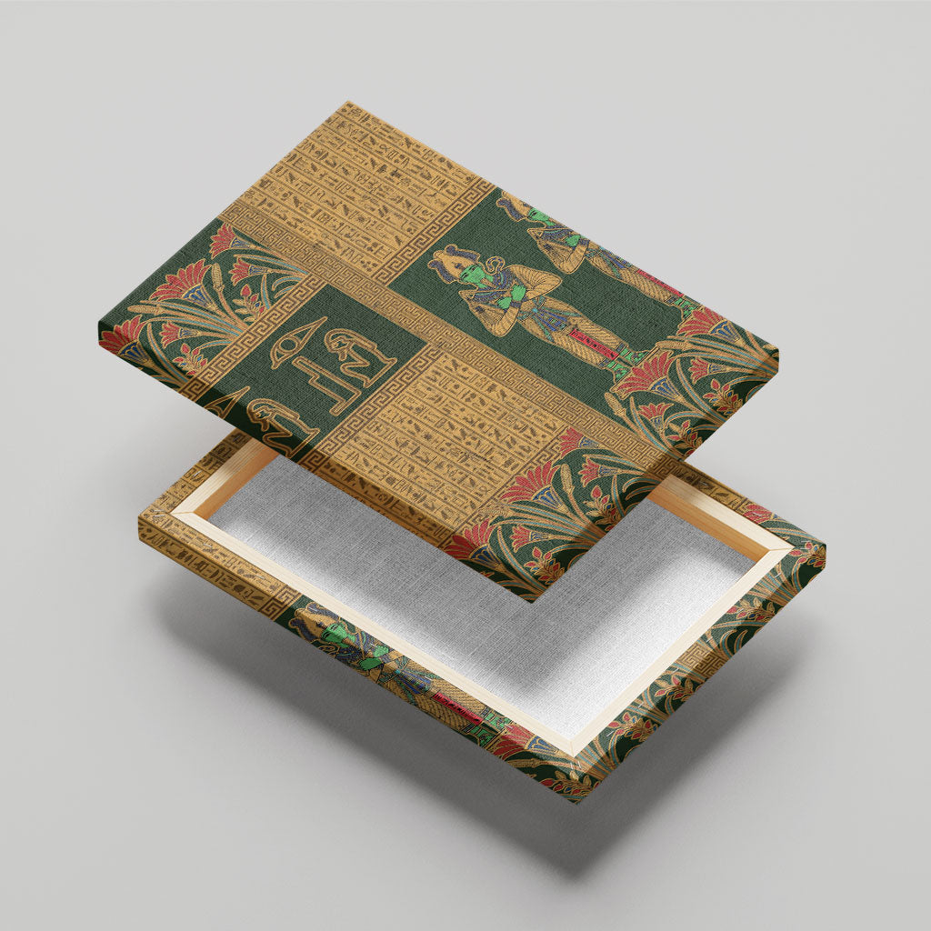 Egyptian God Osiris Canvas Wall Art Green Pharaonic Hieroglyphic Patterns
