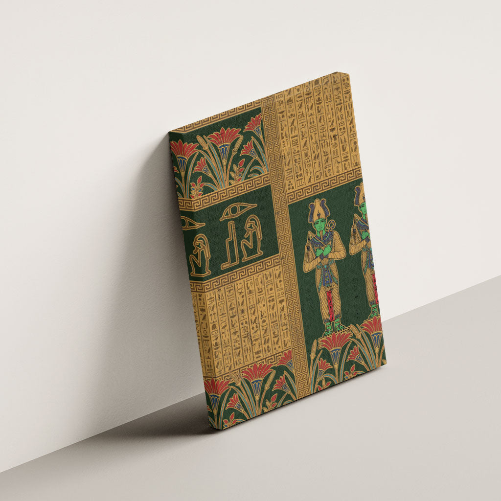 Egyptian God Osiris Canvas Wall Art Green Pharaonic Hieroglyphic Patterns