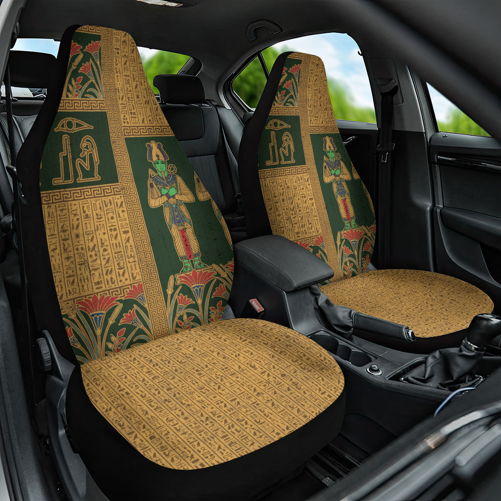 Egyptian God Osiris Car Seat Cover Green Pharaonic Hieroglyphic Patterns