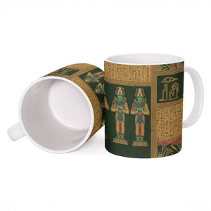 Egyptian God Osiris Ceramic Mug Green Pharaonic Hieroglyphic Patterns