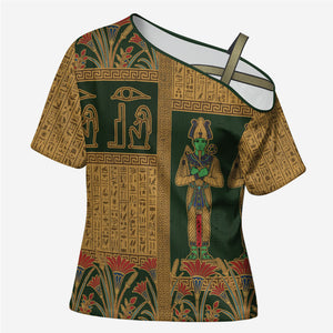 Egyptian God Osiris Cross Shoulder Shirt Green Pharaonic Hieroglyphic Patterns