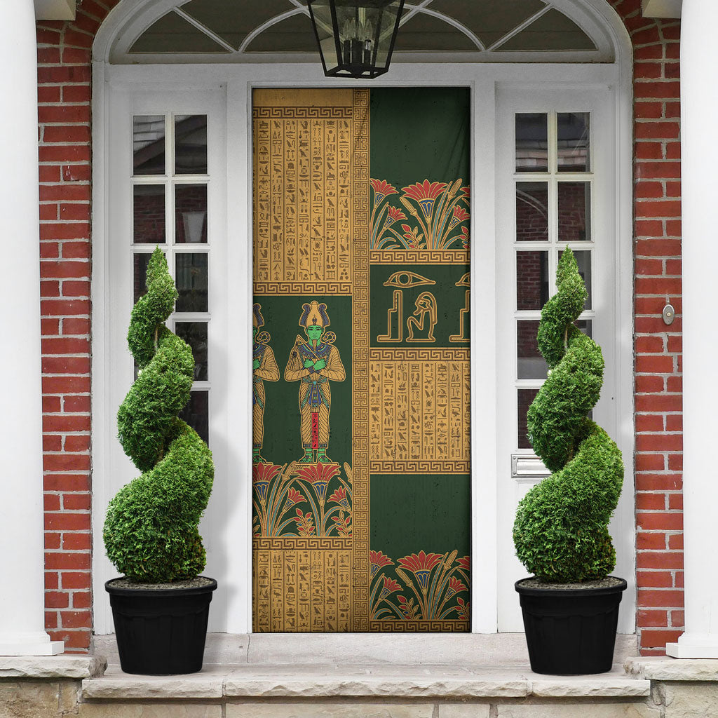 Egyptian God Osiris Door Cover Green Pharaonic Hieroglyphic Patterns