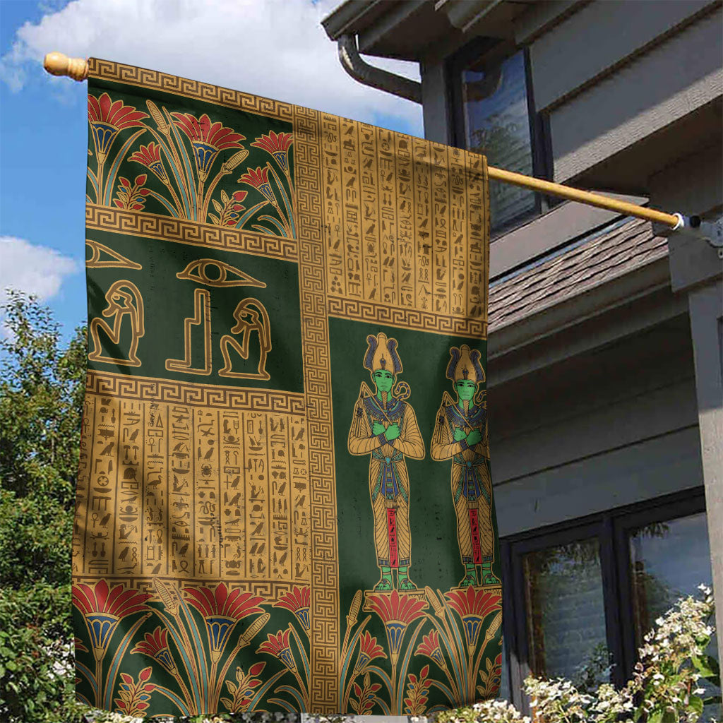 Egyptian God Osiris Garden Flag Green Pharaonic Hieroglyphic Patterns