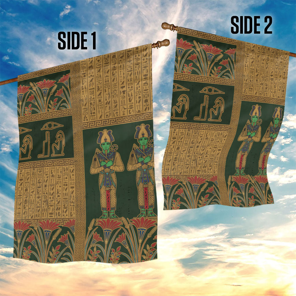 Egyptian God Osiris Garden Flag Green Pharaonic Hieroglyphic Patterns