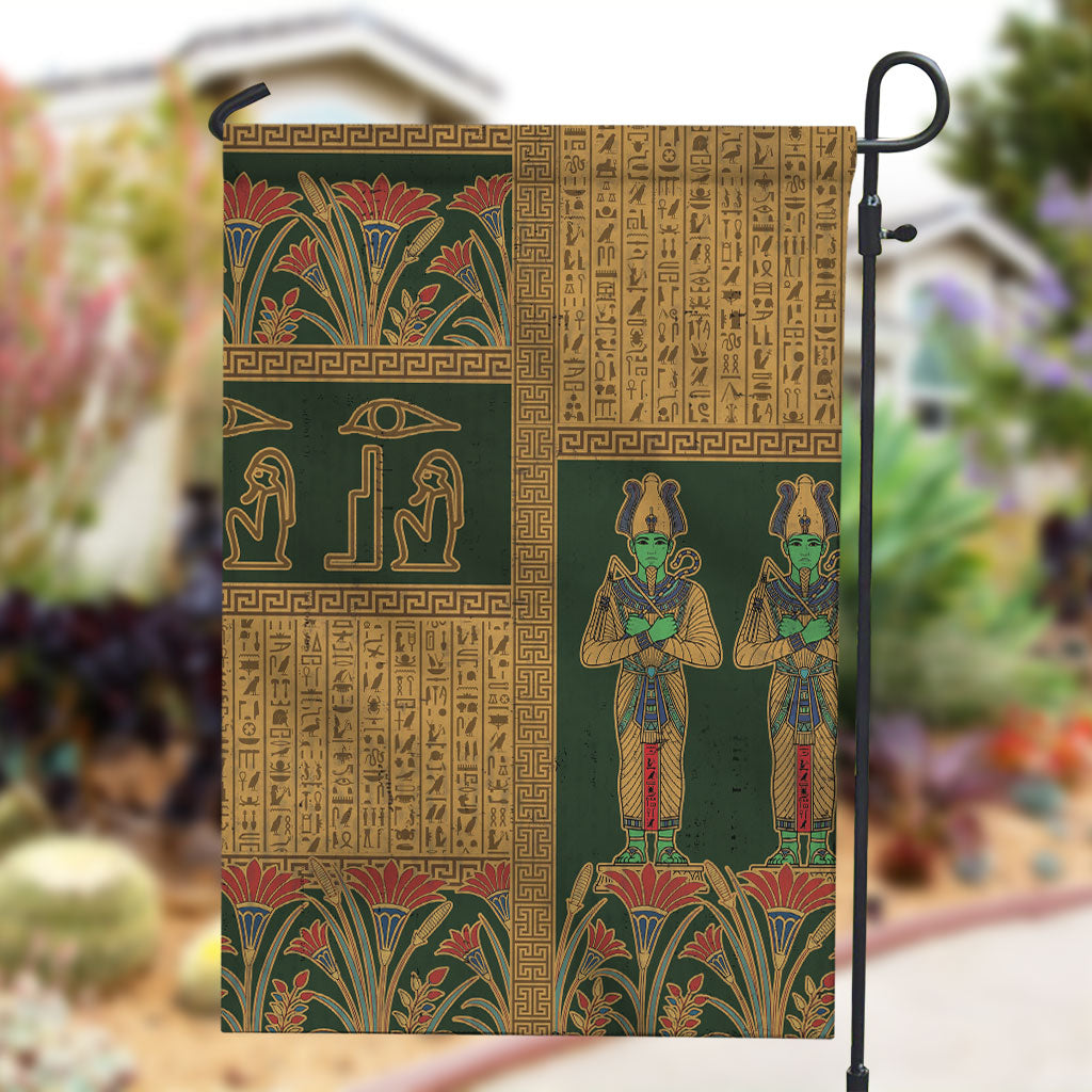 Egyptian God Osiris Garden Flag Green Pharaonic Hieroglyphic Patterns