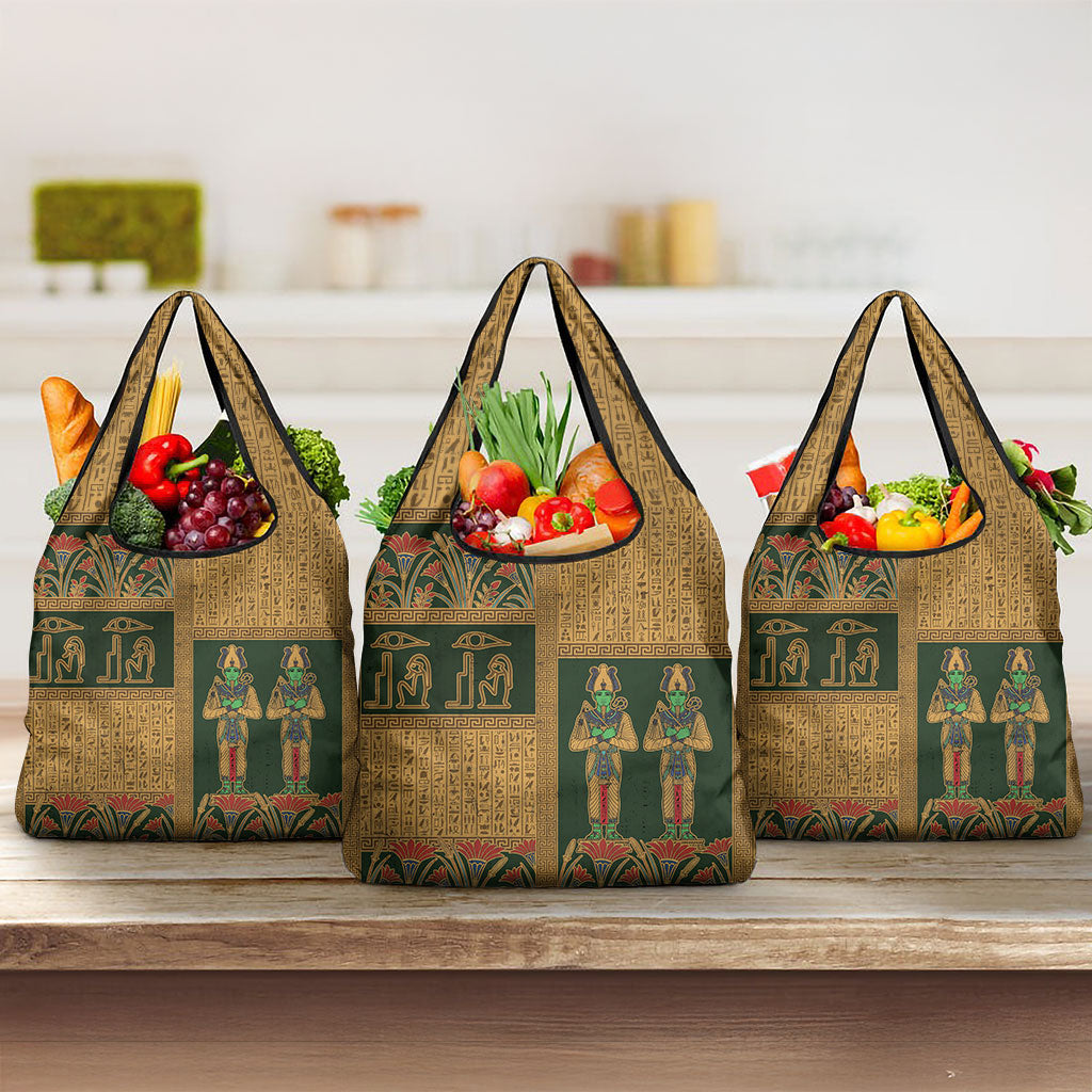 Egyptian God Osiris Grocery Bag Green Pharaonic Hieroglyphic Patterns
