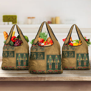 Egyptian God Osiris Grocery Bag Green Pharaonic Hieroglyphic Patterns
