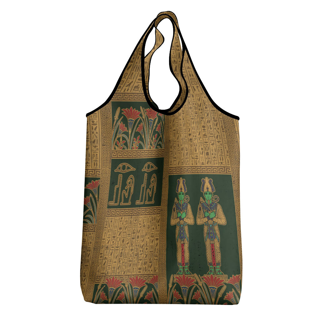 Egyptian God Osiris Grocery Bag Green Pharaonic Hieroglyphic Patterns