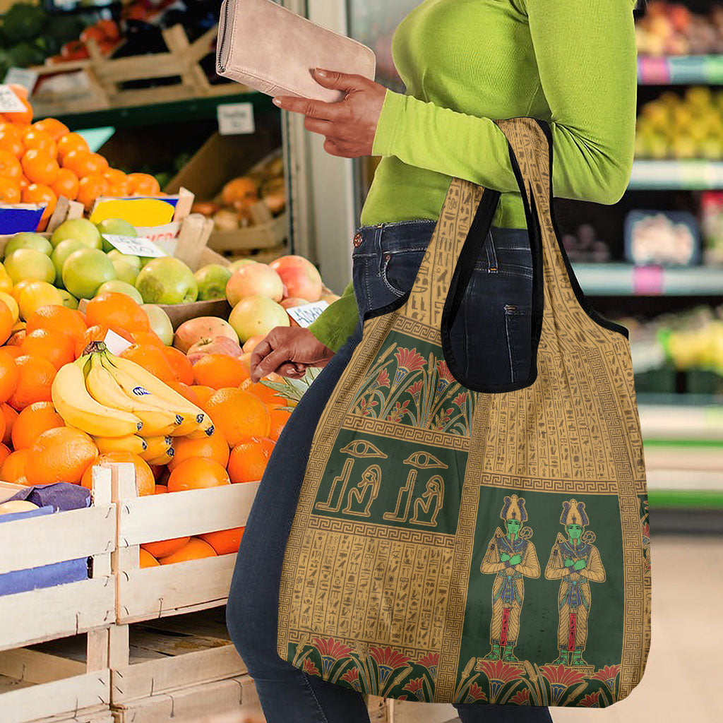 Egyptian God Osiris Grocery Bag Green Pharaonic Hieroglyphic Patterns