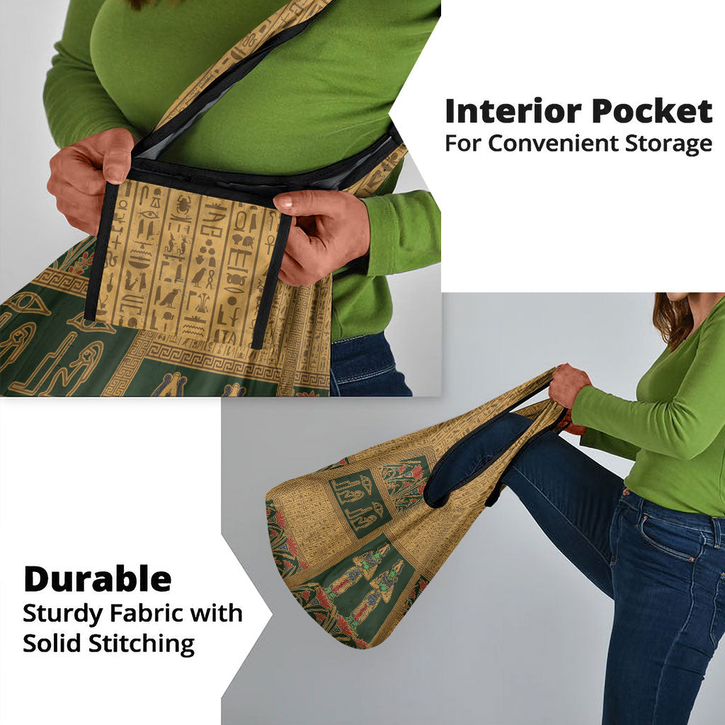Egyptian God Osiris Grocery Bag Green Pharaonic Hieroglyphic Patterns