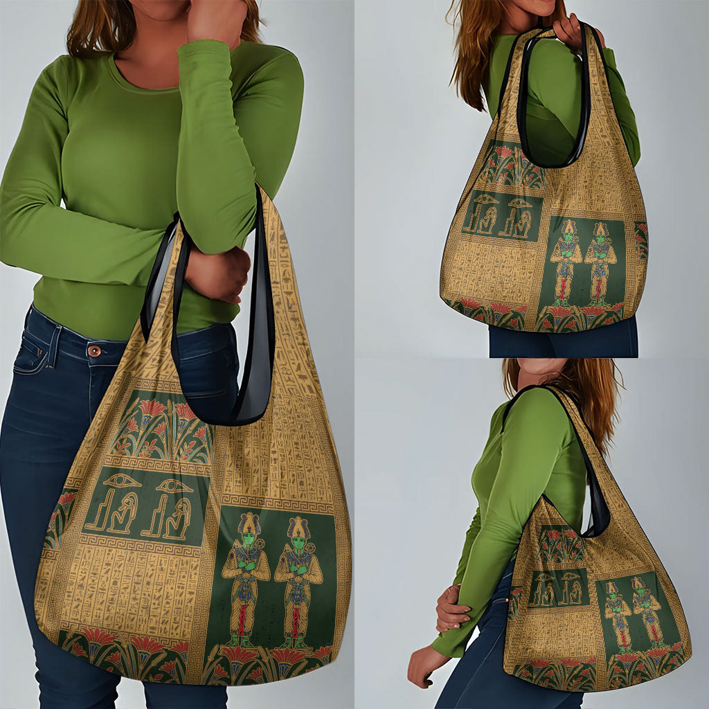 Egyptian God Osiris Grocery Bag Green Pharaonic Hieroglyphic Patterns