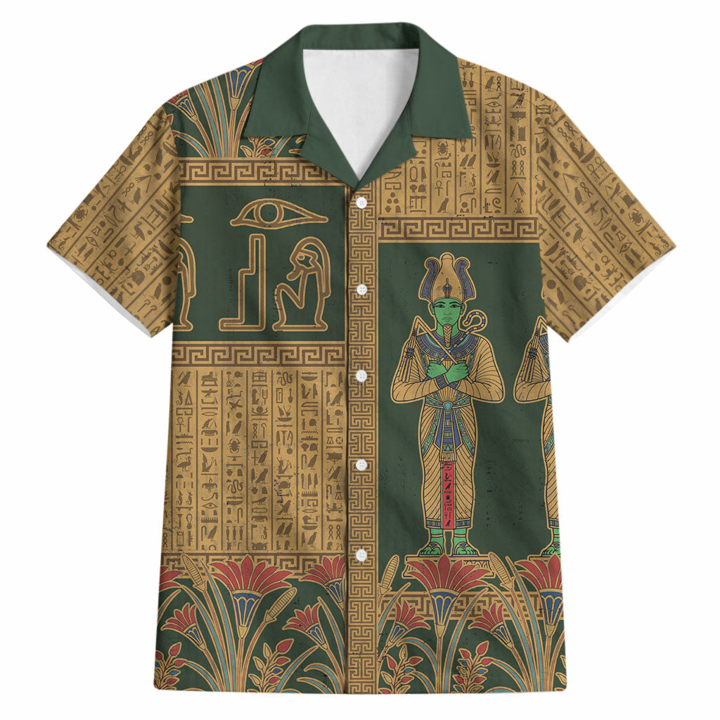 Egyptian God Osiris Hawaiian Shirt Green Pharaonic Hieroglyphic Patterns