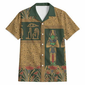 Egyptian God Osiris Hawaiian Shirt Green Pharaonic Hieroglyphic Patterns