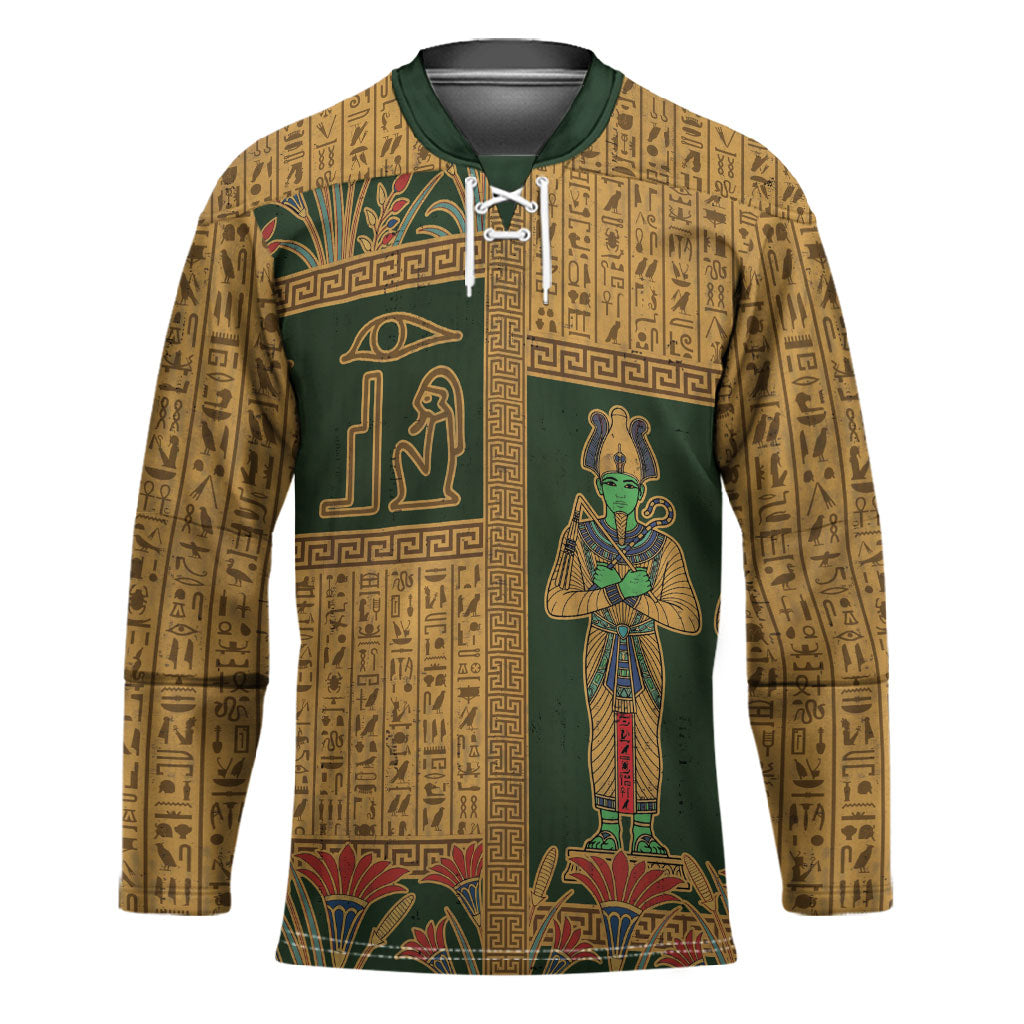 Egyptian God Osiris Hockey Jersey Green Pharaonic Hieroglyphic Patterns