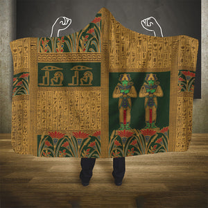Egyptian God Osiris Hooded Blanket Green Pharaonic Hieroglyphic Patterns