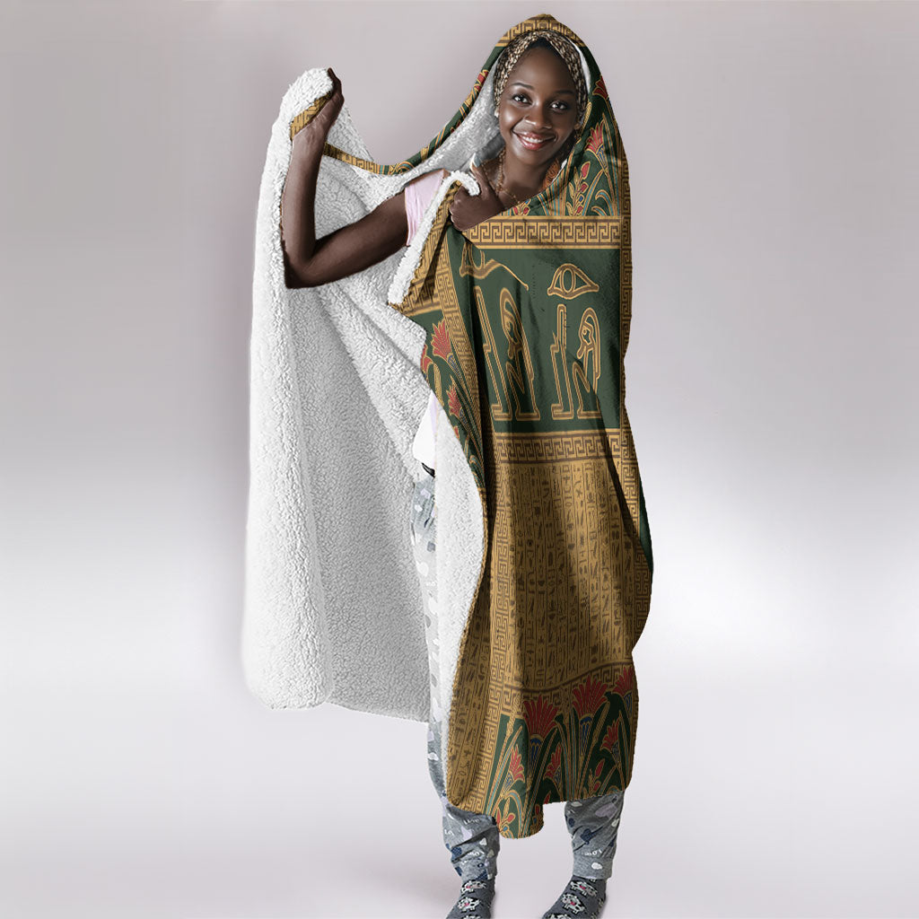 Egyptian God Osiris Hooded Blanket Green Pharaonic Hieroglyphic Patterns
