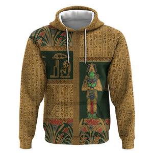Egyptian God Osiris Hoodie Green Pharaonic Hieroglyphic Patterns