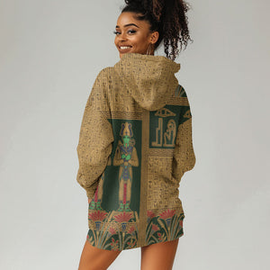 Egyptian God Osiris Hoodie Dress Green Pharaonic Hieroglyphic Patterns