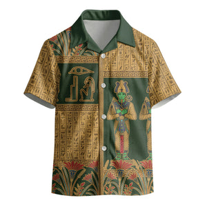 Egyptian God Osiris Kid Hawaiian Shirt Green Pharaonic Hieroglyphic Patterns