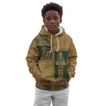 Egyptian God Osiris Kid Hoodie Green Pharaonic Hieroglyphic Patterns