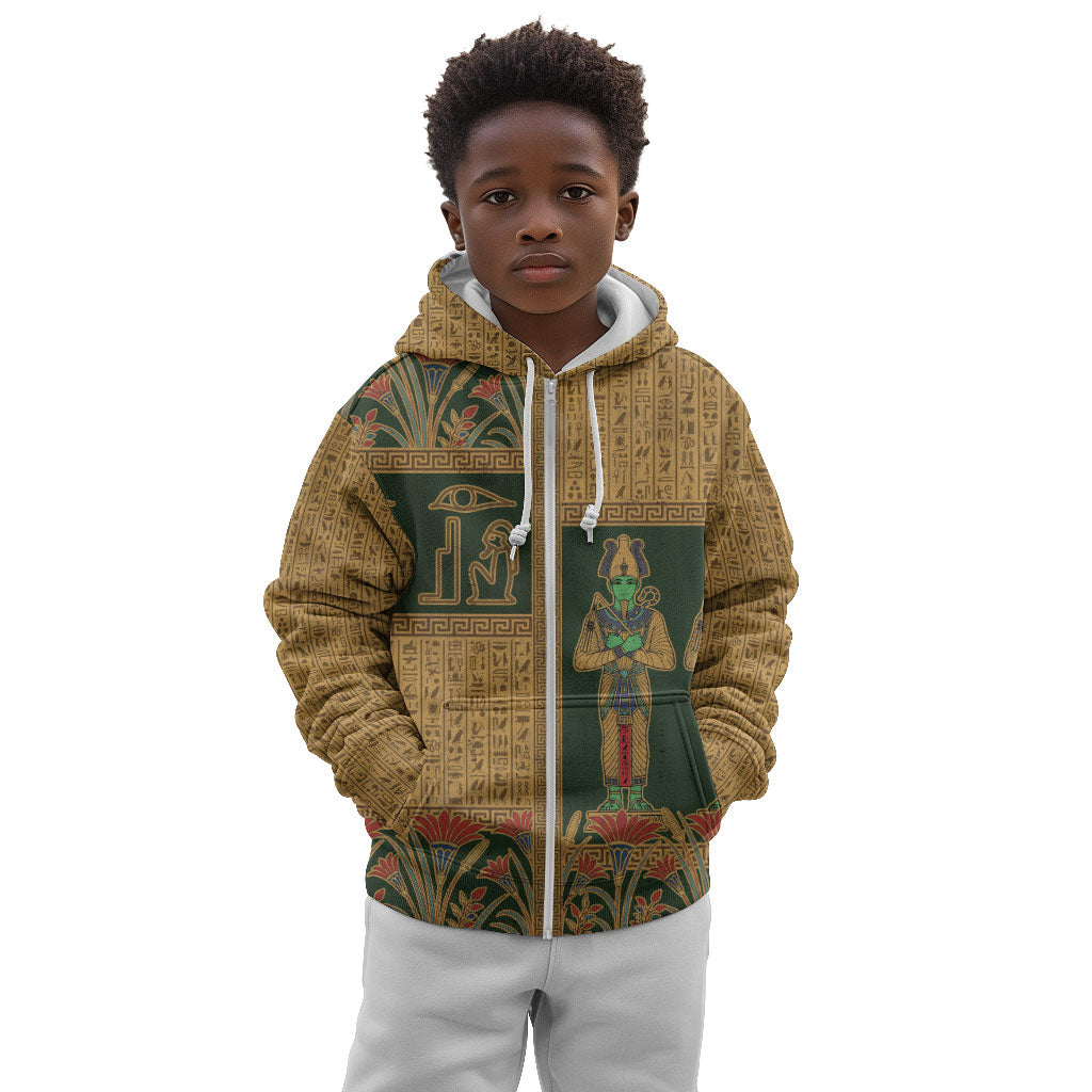 Egyptian God Osiris Kid Hoodie Green Pharaonic Hieroglyphic Patterns