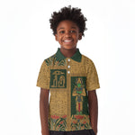Egyptian God Osiris Kid Polo Shirt Green Pharaonic Hieroglyphic Patterns