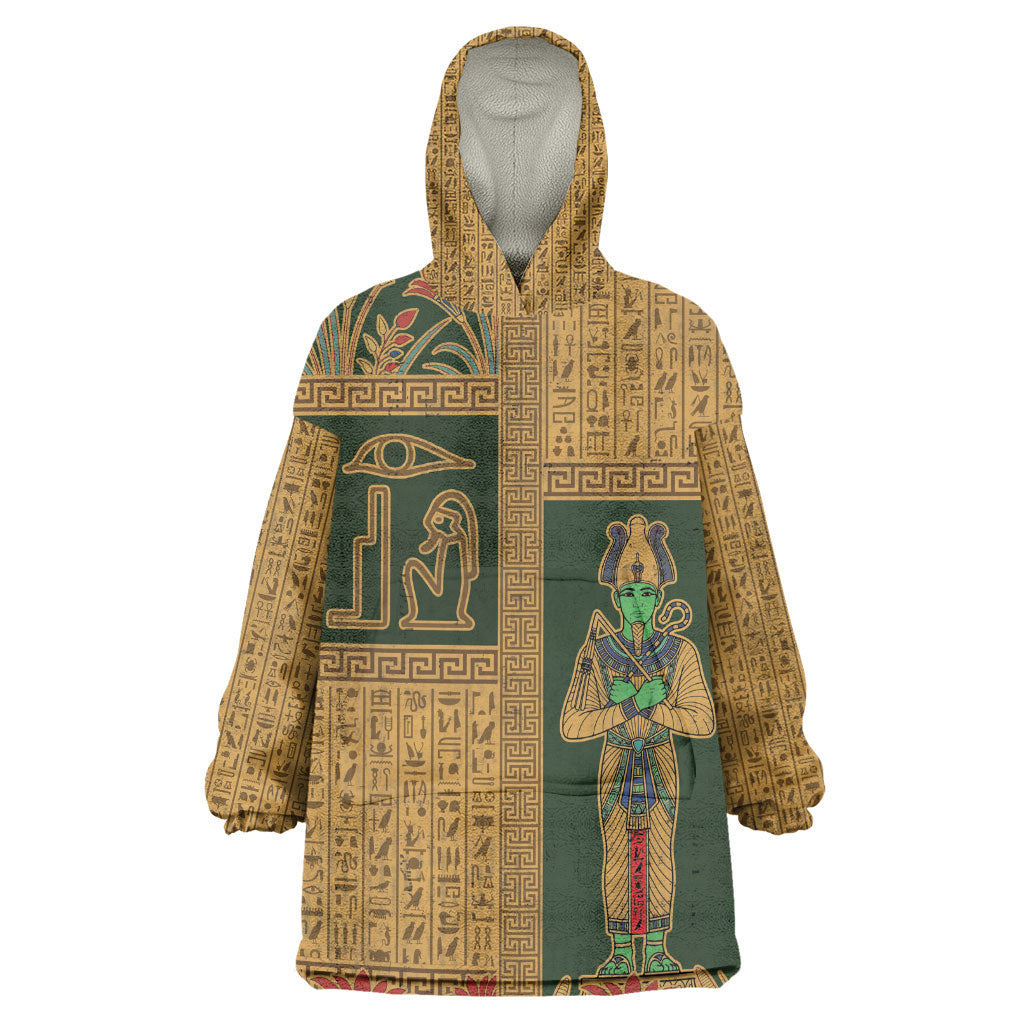 Egyptian God Osiris Kid Wearable Blanket Hoodie Green Pharaonic Hieroglyphic Patterns