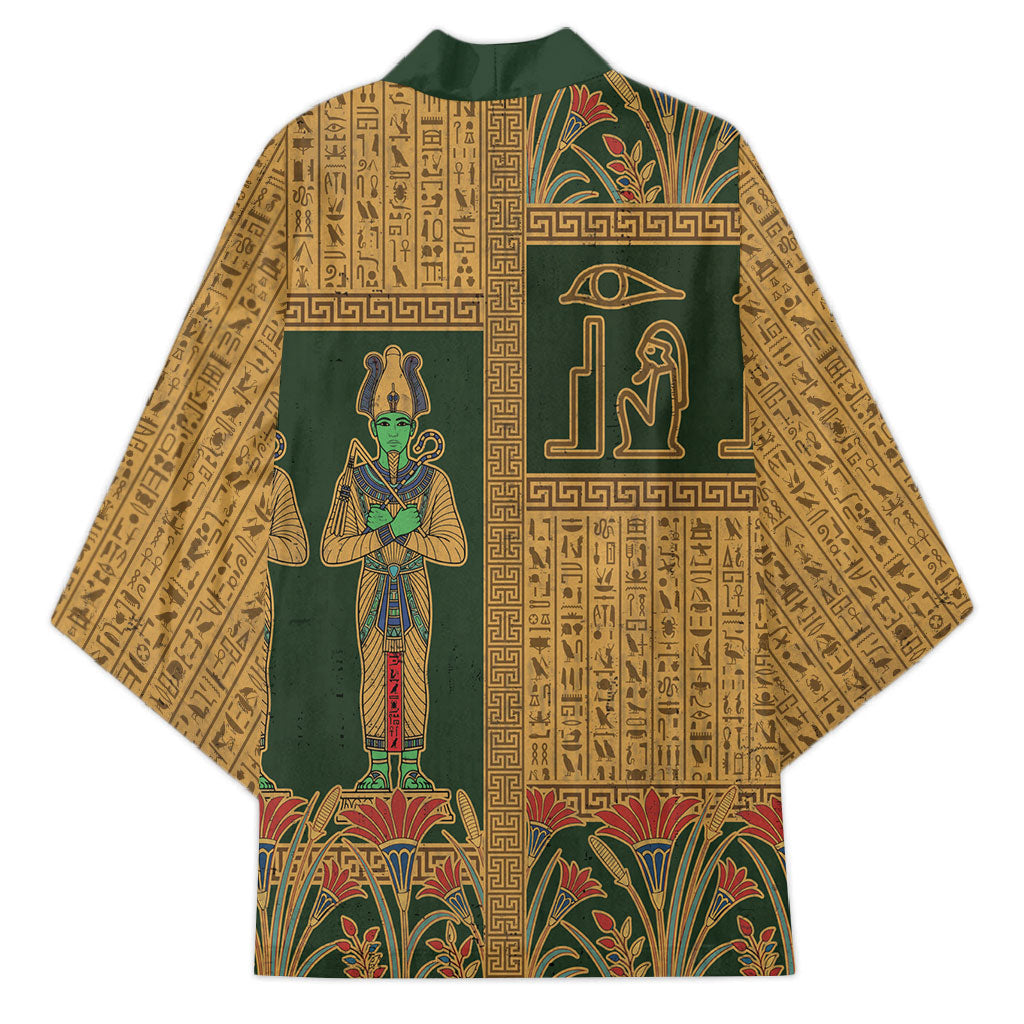 Egyptian God Osiris Kimono Green Pharaonic Hieroglyphic Patterns